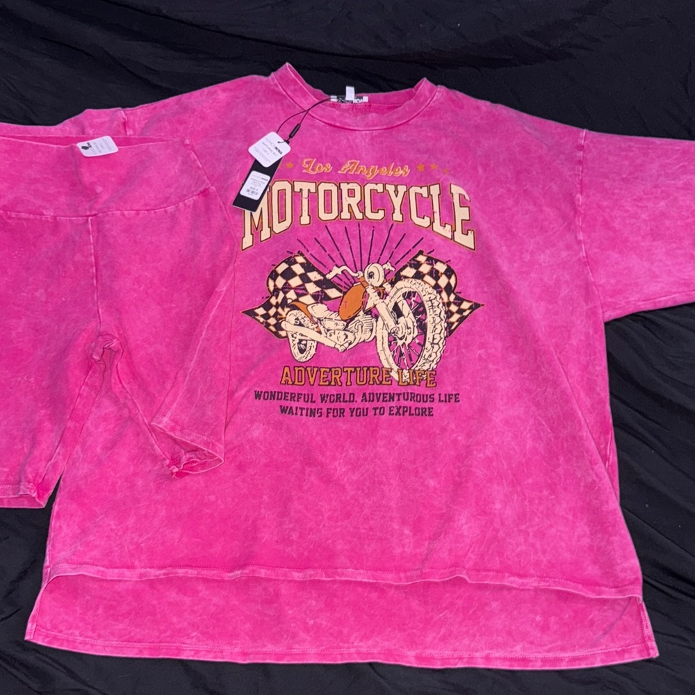 Fashion Nova Pink Adventure Rider Women’s oversized shirt and short set